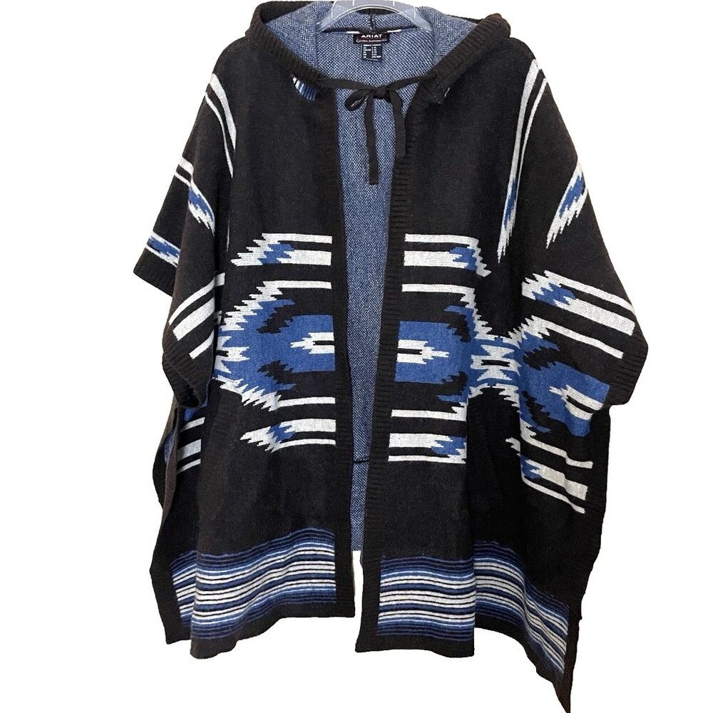 Ariat Chimayo Western Aztec Hooded Sweater Poncho L-XL Wool Blend - Picture 5 of 16